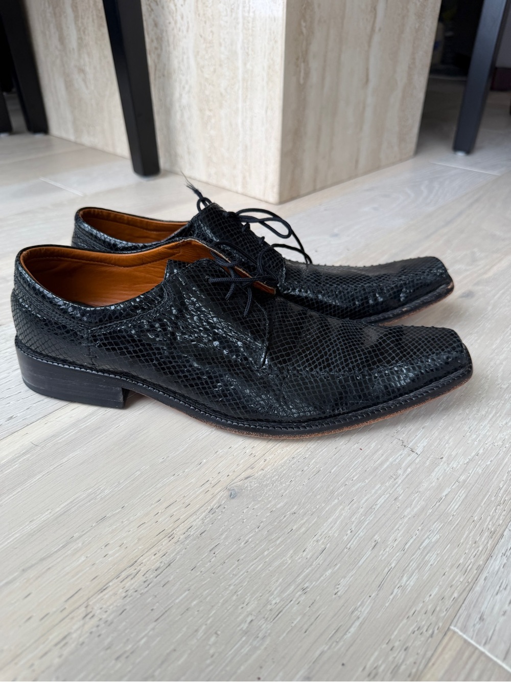 Black Textured Lace-Up Dress Shoes for Men